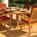 Teak Gloster Kingston Dining Table and Chairs with Orange Cushions